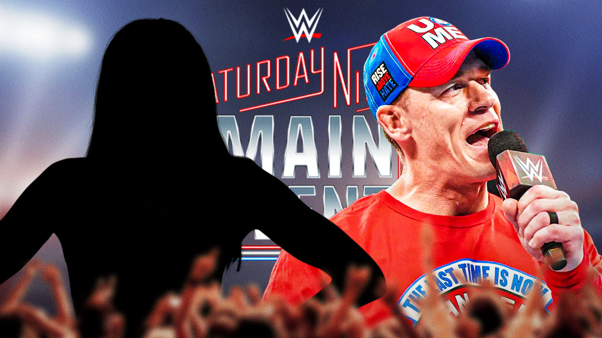 Silhouette of ring announcer Lillian Garcia next to John Cena and the WWE Saturday Night's Main Event logo, where his last match will take place.