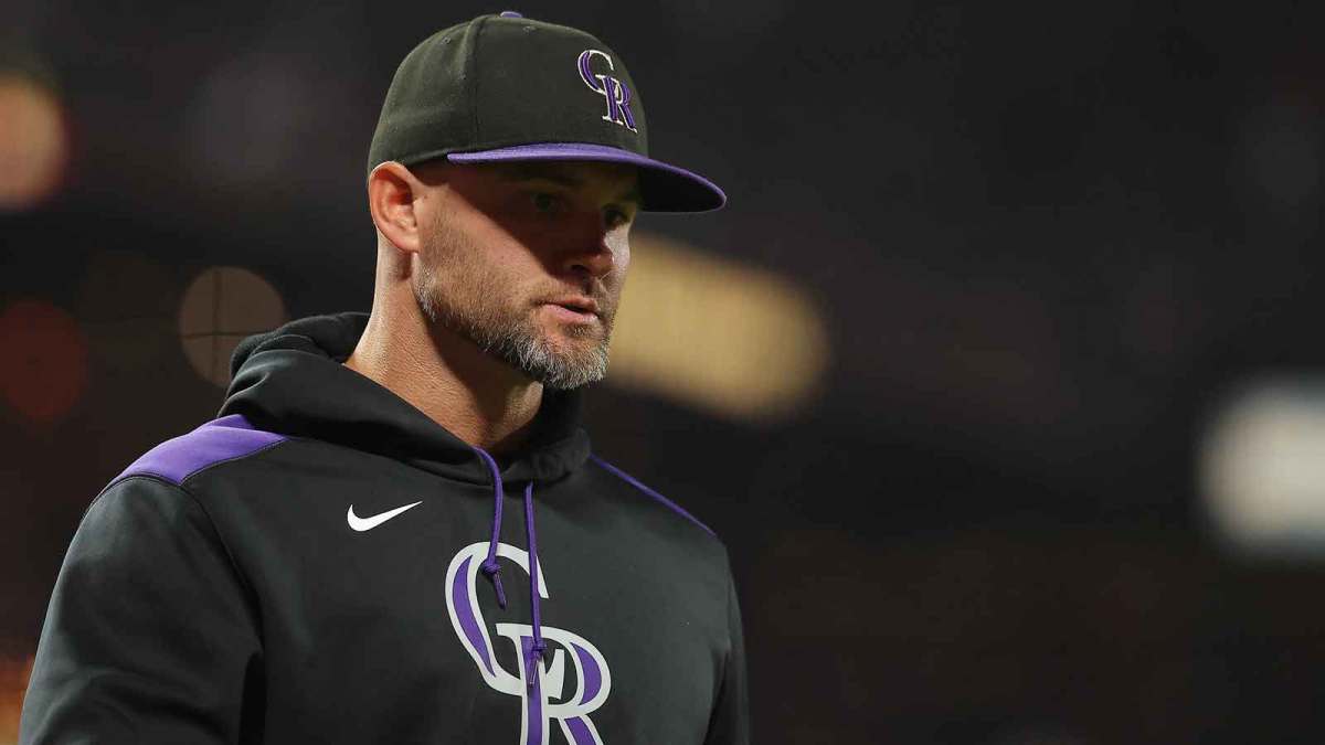 Colorado Rockies interim manager Warren Schaeffer (34) walks to the dugout after speaking with the home plate umpire after the bottom of the third inning against the San Francisco Giants at Oracle Park.