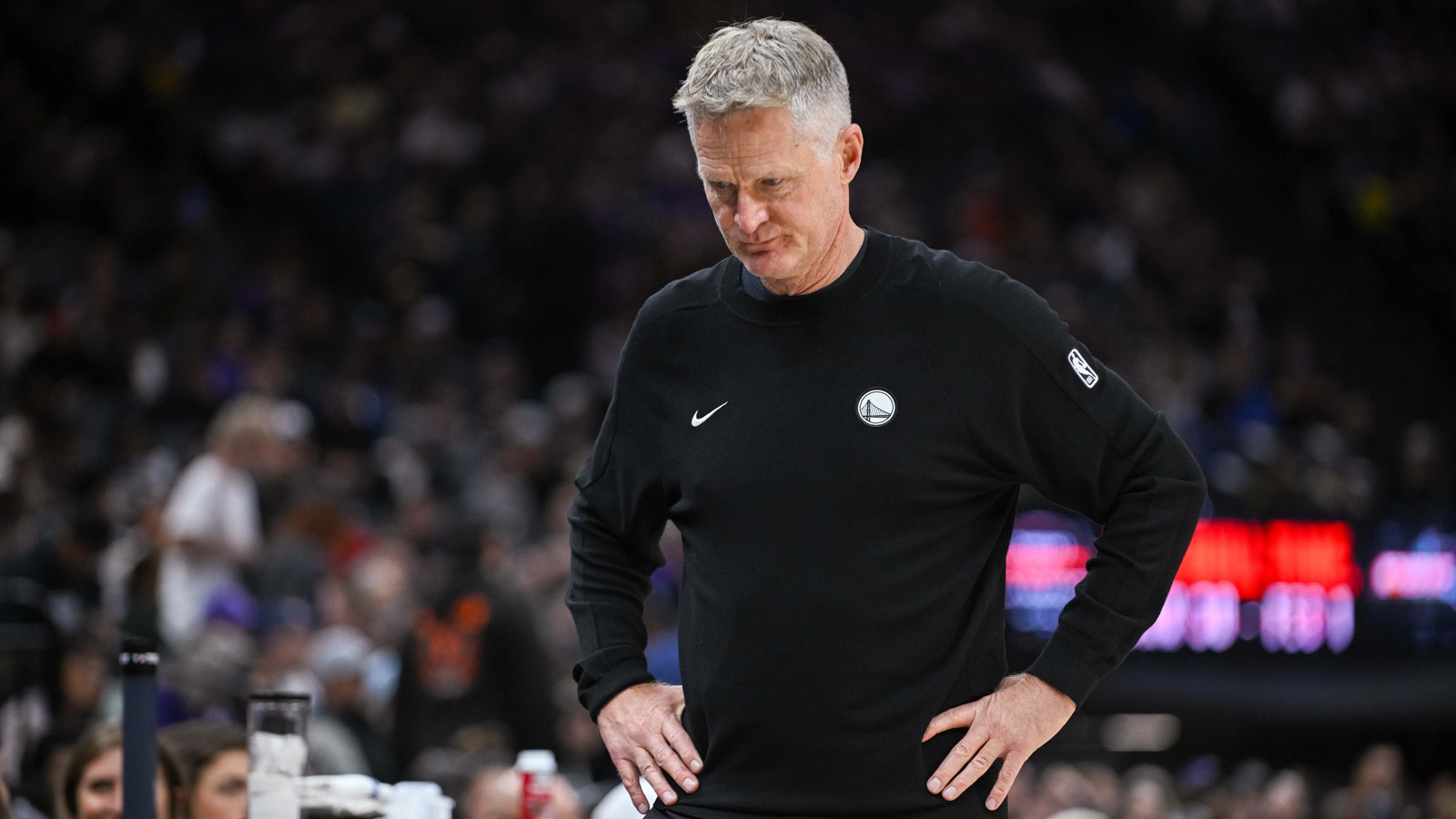 Warriors Head Coach Steve Kerr reacts to a call during the second quarter of the game against the Sacramento Kings at Golden 1 Center