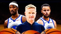 Steve Kerr, Steph Curry, Jimmy Butler looking sad and downtrodden.