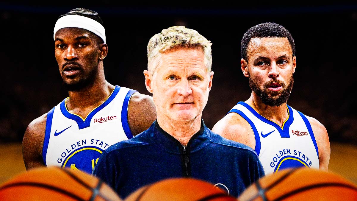 Steve Kerr, Steph Curry, Jimmy Butler looking sad and downtrodden.