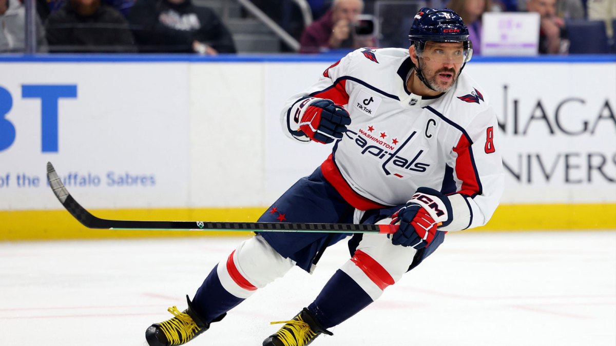 Washington Capitals left wing Alex Ovechkin (8) looks for the puck during the first period against the Buffalo Sabres at KeyBank Center.