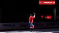 Washington Capitals left wing Alex Ovechkin (8) salutes the crowd after being named number one star of the game against the Winnipeg Jets at Capital One Arena
