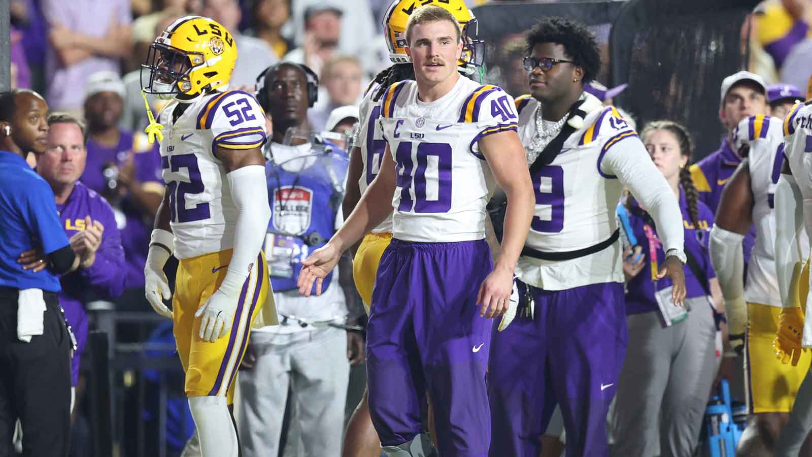 Louisiana State Tigers linebacker Whit Weeks (40) on the sideline during the first half against the Texas A&M Aggies at Tiger Stadium.