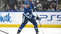 Toronto Maple Leafs forward William Nylander (88) shoots the puck against the Nashville Predators in the third period at Scotiabank Arena