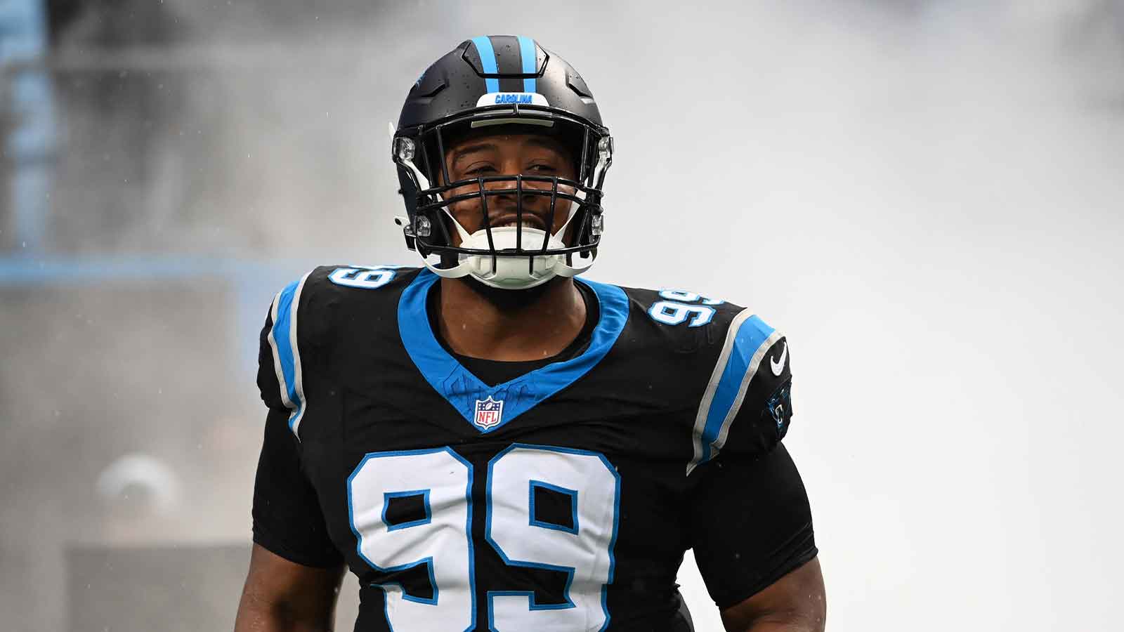 Carolina Panthers defensive tackle DeShawn Williams (96) is introduced before the game at Bank of A