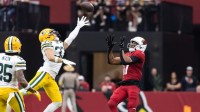 Arizona Cardinals wide receiver Zay Jones (17) catches a pass against Green Bay Packers safety Evan Williams (33) in the first half at State Farm Stadium.
