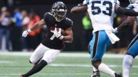Atlanta Falcons running back Bijan Robinson (7) runs with the ball in the second quarter against the Carolina Panthers at Mercedes-Benz Stadium.