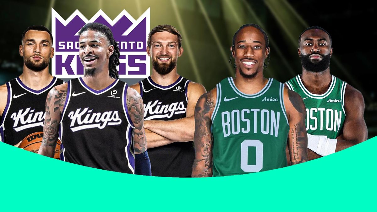 Ja Morant in Kings jersey with DeMar DeRozan in Celtics jersey
