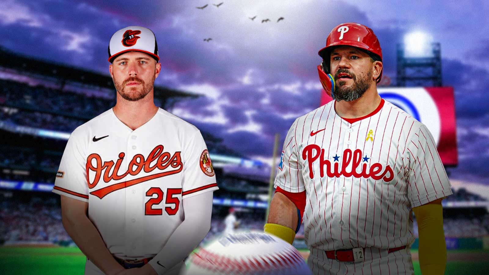 Pete Alonso with Orioles (jersey swap), Kyle Schwarber with Phillies