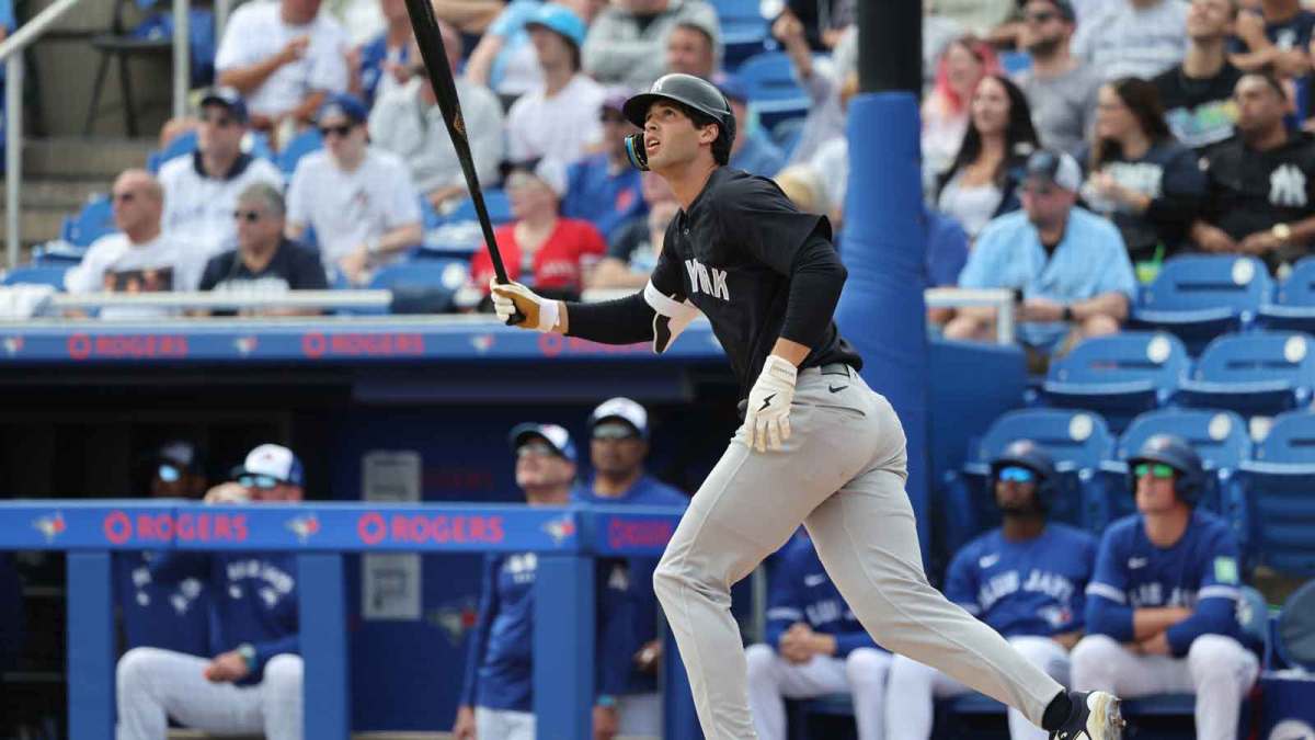 New York Yankees center fielder Spencer Jones (78) hits a home run during the sixth inning against the Toronto Blue Jays at TD Ballpark.