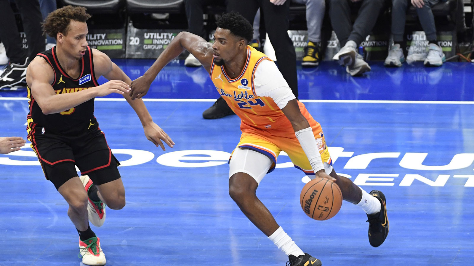 Charlotte Hornets forward Brandon Miller (24) drives during the first half against the Atlanta Hawks at the Spectrum Center.