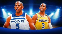 Chris Paul photoshopped in Timberwolves jersey and in Lakers jersey. Include his number 3 in the photoshops please.