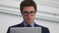Toronto Maple Leafs general manager Kyle Dubas on his laptop before the start of their game against the Ottawa Senators at Lucan Community Memorial Centre. The Maple Leafs beat the Senators 4-1.