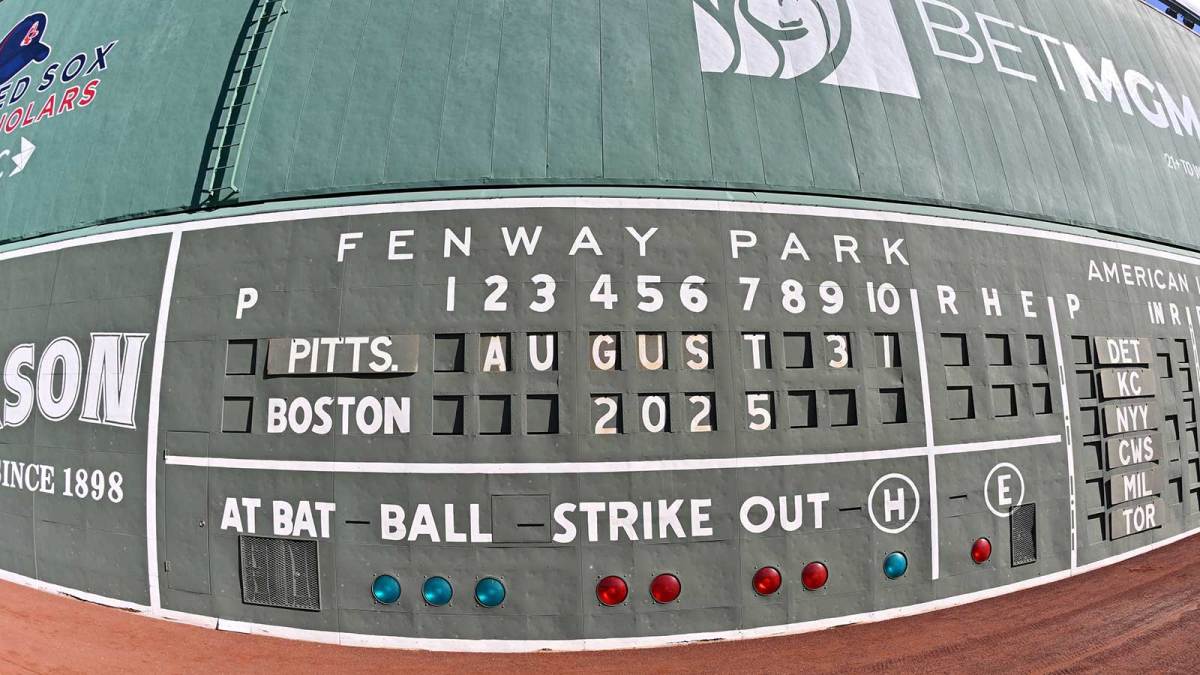 A general view of the green monster score board at Fenway Park before game against the Pittsburgh Pirates.