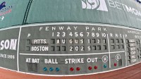 A general view of the green monster score board at Fenway Park before game against the Pittsburgh Pirates.