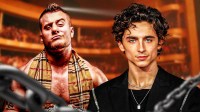 AEW star MJF and Timothée Chalamet with Hammerstein Ballroom background, where ECW: One Night Stand took place.