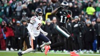 Philadelphia Eagles wide receiver A.J. Brown (11) makes a reception defended by Chicago Bears cornerback Nahshon Wright (26) during the second quarter of the game at Lincoln Financial Field.