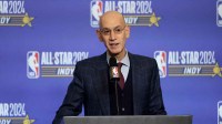 NBA Commissioner Adam Silver talks to media during a press conference before NBA All Star Saturday Night at Lucas Oil Stadium.