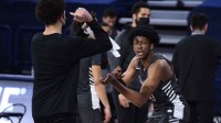 Santa Clara Broncos Thunder guard Jalen Williams (24) is introduced before a game against the Gonzaga Bulldogs at McCarthey Athletic Center
