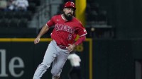Los Angeles Angels third baseman Anthony Rendon (6) runs to third base during the sixth inning against the Texas Rangers at Globe Life Field.
