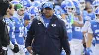 BYU Cougars head coach Kalani Sitake during the first half against the UCF Knights at LaVell Edwards Stadium.