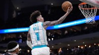 Charlotte Hornets guard LaMelo Ball (1) shoots during the second quarter against the Milwaukee Bucks at Fiserv Forum.