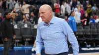 LA Clippers owner Steve Ballmer reacts at the end of the game against the Miami Heat at Intuit Dome