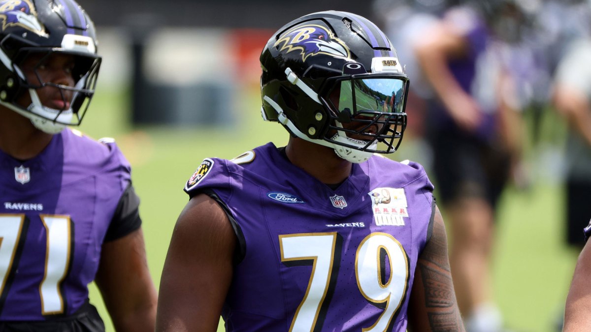 Baltimore Ravens offensive tackle Ronnie Stanley (79) looks on during an NFL OTA at Under Armour Performance Center.