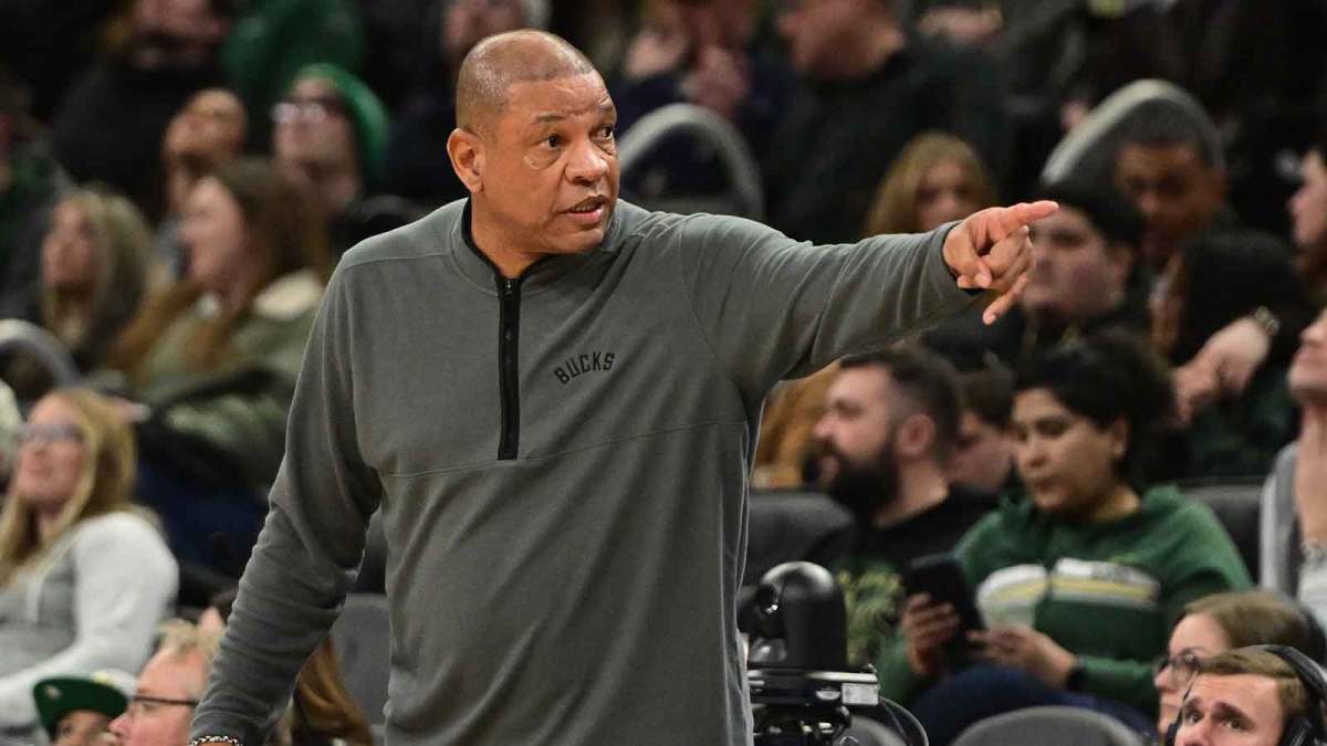 Dec 11, 2025; Milwaukee, Wisconsin, USA; Milwaukee Bucks head coach Doc Rivers calls a play in the second quarter against the Boston Celtics at Fiserv Forum. Mandatory Credit: Benny Sieu-Imagn Images