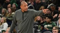 Dec 11, 2025; Milwaukee, Wisconsin, USA; Milwaukee Bucks head coach Doc Rivers calls a play in the second quarter against the Boston Celtics at Fiserv Forum. Mandatory Credit: Benny Sieu-Imagn Images