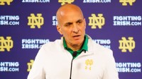 Notre Dame athletics director Pete Bevacqua speaks with media at Notre Dame Stadium on Monday, Dec. 17, 2024, in South Bend, Ind.