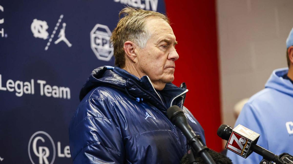 North Carolina Tar Heels head coach Bill Belichick addresses the media after the second half of the game against NC State Wolfpack at Carter-Finley Stadium.