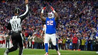 Buffalo Bills defensive tackle Jordan Phillips (52) reacts after a play in the second quarter against the Kansas City Chiefs at Highmark Stadium.