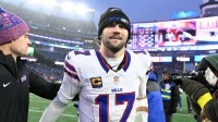 Buffalo Bills quarterback Josh Allen (17) walks off of the field after a game against the New England Patriots during the second half at Gillette Stadium.