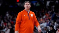 Clemson Tigers head coach Brad Brownell looks during the second half against the McNeese State Cowboys at Amica Mutual Pavilion.