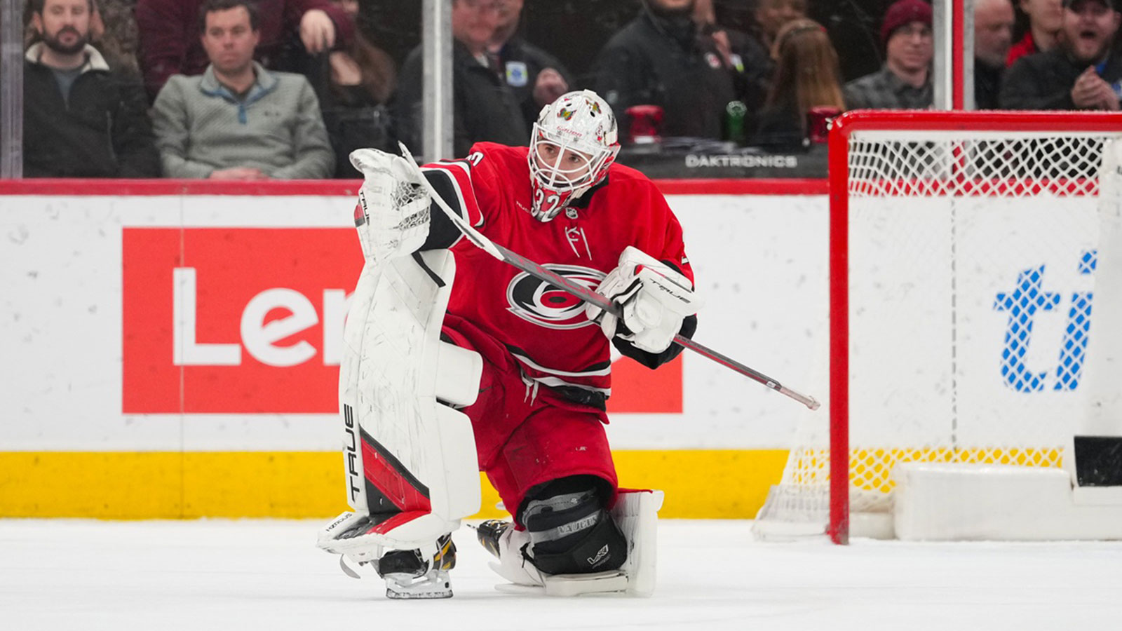 Carolina Hurricanes goaltender Brandon Bussi (32) celebrates their victory in a shootout against the Philadelphia Flyers at Lenovo Center.