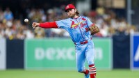 St. Louis Cardinals second baseman Brendan Donovan (33) throws to first base for an out during the eighth inning against the San Diego Padres at Petco Park.