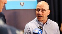 New York Yankees general manager Brian Cashman talks with media at George M. Steinbrenner Field.