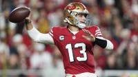 San Francisco 49ers quarterback Brock Purdy (13) passes against the Chicago Bears in the first half at Levi's Stadium.