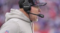 Buffalo Bills head coach Sean McDermott yells to the players on the field during first half action against the Tampa Bay Buccaneers on Nov 16, 2025 at Highmark Stadium in Orchard Park.