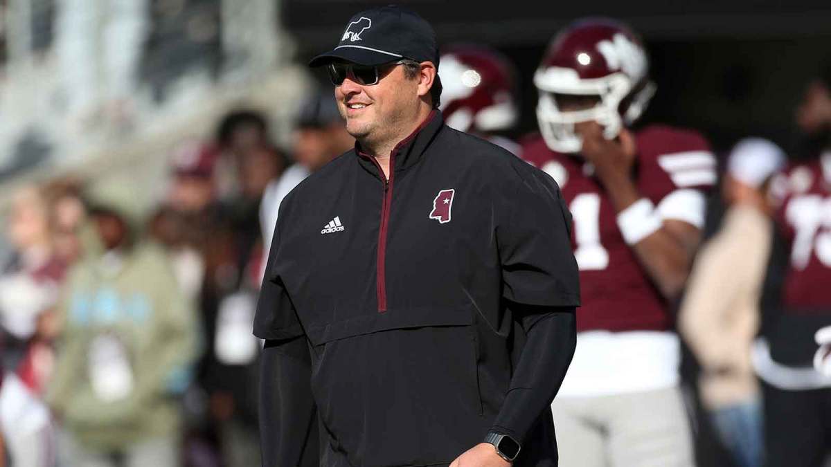 Mississippi State Bulldogs head coach Jeff Lebby looks on before the game against the Mississippi Rebels at Davis Wade Stadium at Scott Field.