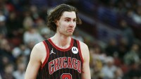 Dec 7, 2025; Chicago, Illinois, USA; Chicago Bulls guard Josh Giddey (3) looks on during the second half at United Center. Mandatory Credit: Kamil Krzaczynski-Imagn Images