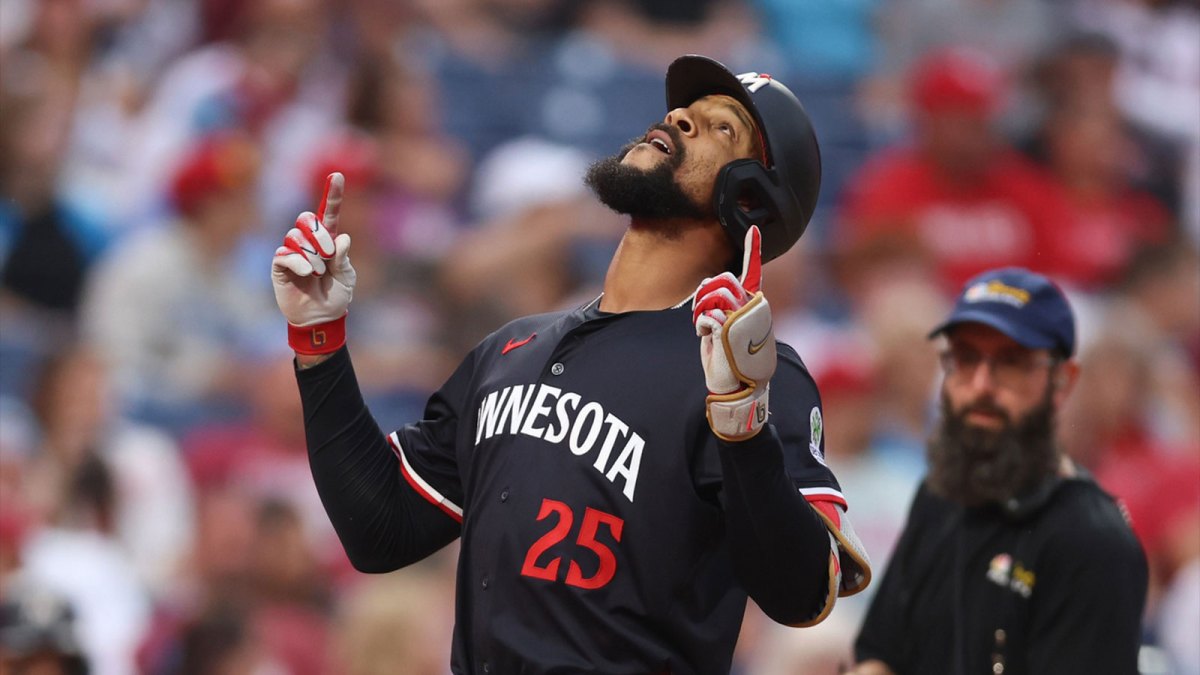 Minnesota Twins outfielder Byron Buxton (25) reacts to his home run during the first inning against the Philadelphia Phillies at Citizens Bank Park.