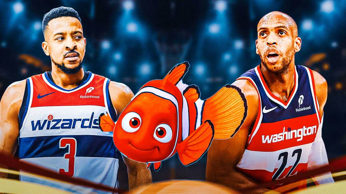 "Nemo" character in between CJ McCollum and Khris Middleton