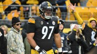 Pittsburgh Steelers defensive tackle Cameron Heyward (97) warms up for a game against the Buffalo Bills at Acrisure Stadium.