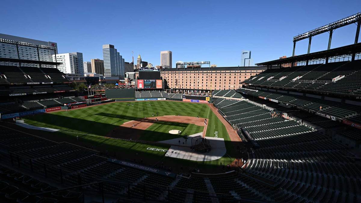 A general view of the field before the game between the Baltimore Orioles and the Cleveland Guardians at Oriole Park at Camden Yards.