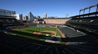 A general view of the field before the game between the Baltimore Orioles and the Cleveland Guardians at Oriole Park at Camden Yards.