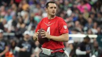 AFC quarterback Derek Carr of the Las Vegas Raiders (4) throws the ball against the NFC during the Pro Bowl Games at Allegiant Stadium