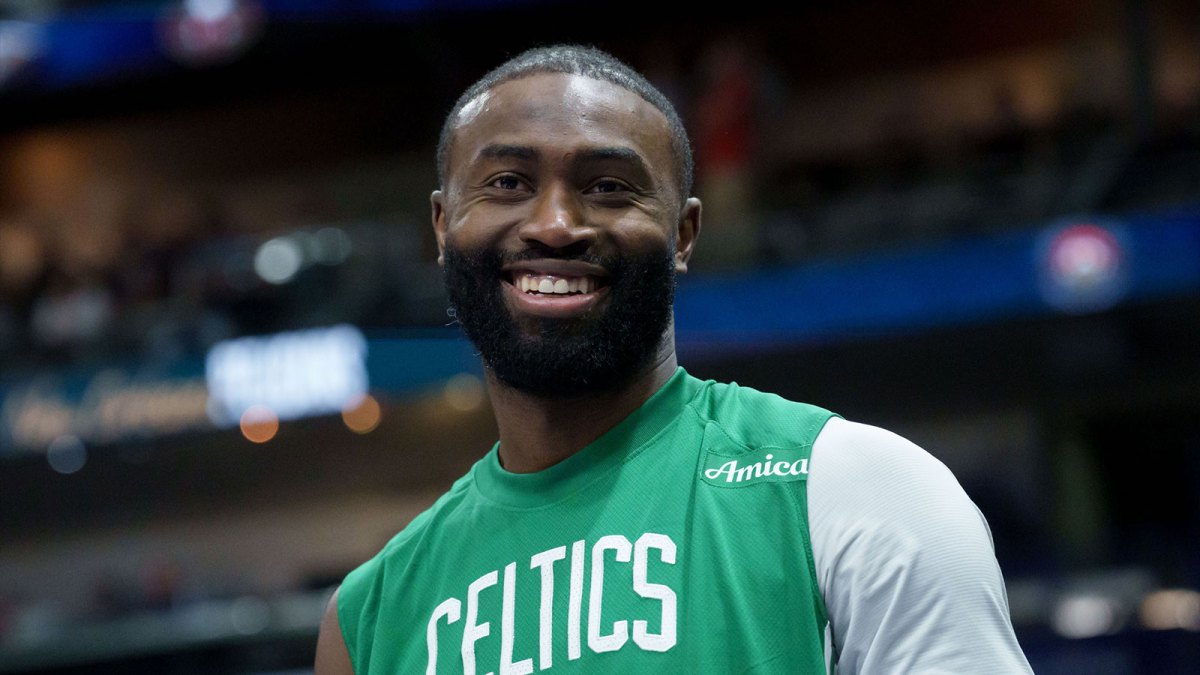 Boston Celtics guard Jaylen Brown (7) smiles during the second half against the New Orleans Pelicans at Smoothie King Center.